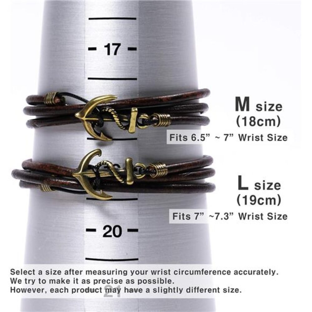 Handmade Genuine Leather Wrap Bracelet for Mens - Metal Anchor Hook Mens - Picture 6 of 6